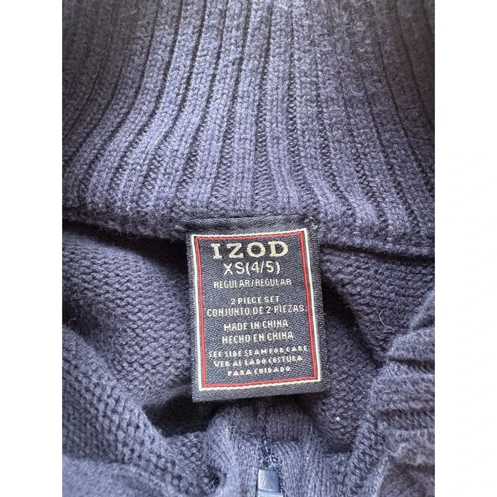 IZOD‎ Sweater Pullover 1/4 Zip Boys XS (4/5) Blue Gray Red White Logo Preppy